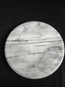 Marble Lazy Susan Turntable Tray 12" Heavy White & Gray Marble Beveled Edge - Picture 1 of 11