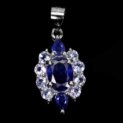 Colgante de plata de ley 925 ovalado zafiro azul 8x6 mm joyas de piedras preciosas de tanzanita Foto 1 de 4