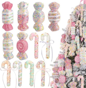 12Pcs Candy Land Christmas Decorations, Candy Cane Lollipop Ornaments Pastel 5.9 - Picture 1 of 7