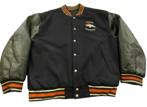 Denver Broncos Reversible Bomber Jacket Men’s XL Leather Sleeves Reebok Wool - Picture 1 of 18