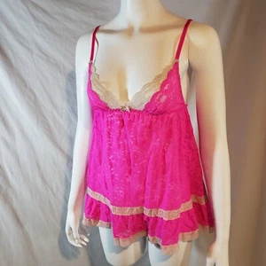 Victoria's Secret Lace Babydoll Slip Small Hot Pink Beige - Picture 1 of 5