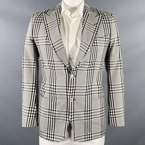 TOM FORD Größe 40 Grau Schwarz Kariert Baumwolle Spitze Revers Sport Mantel - Bild 1 von 8