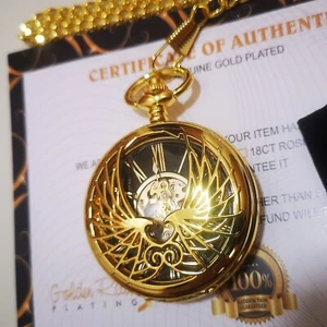 24k Gold Plated Pacifistor Patterned Mechanical Pocket Watch Full Hunter Gift - Picture 1 of 4