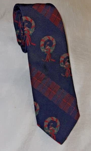 VTG Robert Talbott For Nordstrom Tie Christmas Wreath Turkeys Plaid Red Blue 58" - Picture 1 of 7