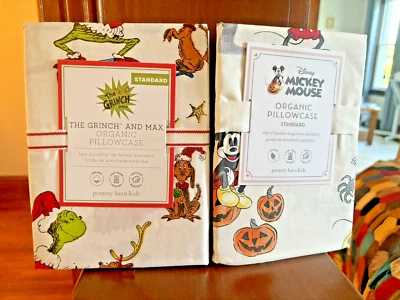 Pottery Barn Grinch Mickey Christmas Seuss Holiday Disney Kid Pillowcase SET 2 , - Image 1 of 4