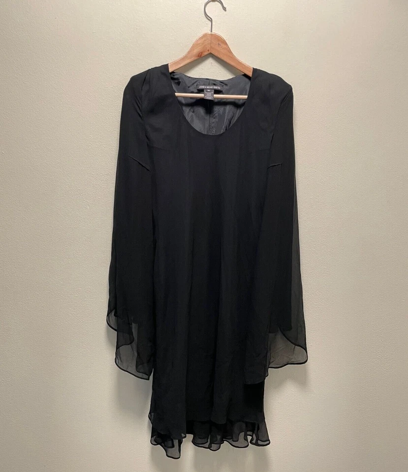 Vintage Womens Midi Dress Size 10 Black Chiffon Draped Whimsigoth Witchy Y2K - Image 1 of 4