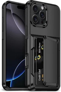 For iPhone 16 Pro Case Heavy Duty Card Holder, Shockproof Dual Layer Bumper - Zdjęcie 1 z 7