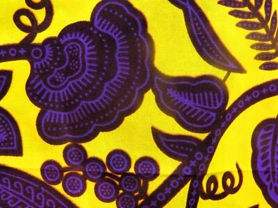Genuine Wax Holland 100% Cotton Print Yellow, Brown With Purple Detail 2.8Yards - Image 1 of 4