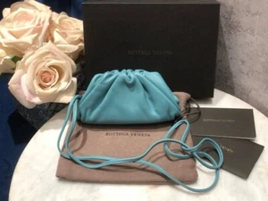 BOTTEGA VENETA BLUE LEATHER POUCH MINI SHOULDER BAG COIN PURSE - Picture 1 of 11