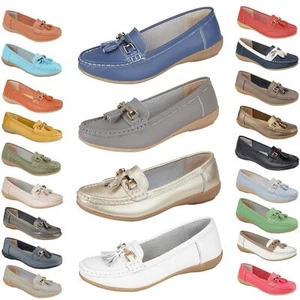 Ladies Wide Fit Shoes Slip On Womens Memory Foam Work Leather Loafer Shoe Size - Picture 1 of 40