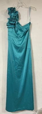 Maxi Vestido Jessica Simpson Flor Un Hombro Satinado Verde/Verde azulado 13, Nuevo con Etiquetas, Baile de graduación Foto 1 de 4