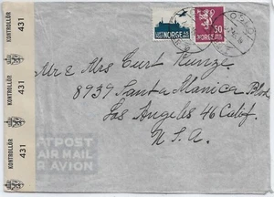 Oslo, Norway to Los Angeles, Ca 1945 Norwegian Censor (C5080) - Picture 1 of 1