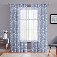 Damask Bluewhite Sheer Curtains 84 Inch Long Vintage Classic Floral Printed Wind