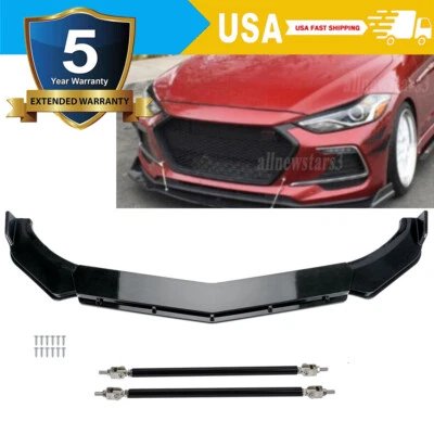 For Hyundai Elantra 2013-2018 Front Bumper Lip Splitter Spoiler Kit Strut Rods Foto 1 de 4