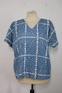 Marimekko Target M/L? Blue Patterned Short Sleeve V-neck Boxy Top - Picture 1 of 9
