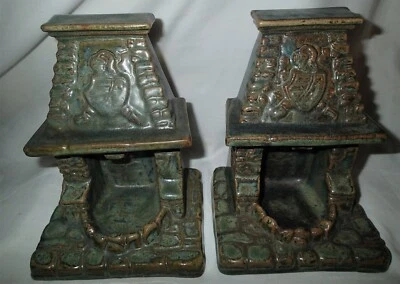 ANTIQUE X RARE USA MISSION FULPER ARTS & CRAFTS POTTERY HOME FIREPLACE BOOKENDS - Image 1 of 4