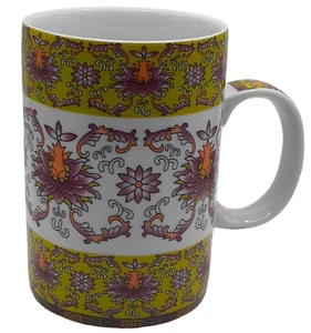 Weltmarkt Boho erdig Kaffee Tee Becher orange grün rosa Blumen 4,4" 12oz - Bild 1 von 6