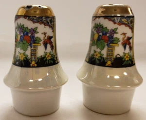 Salt & Pepper Shakers- Lusterware/ Gilt Tops/ Birds & Fruit- Made in Japan - Picture 1 of 5