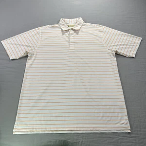 Donald Ross Polo Shirt Mens Large White Orange Striped Performance Golf Stretch - Picture 1 of 8