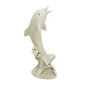 Small Dolphin Figurine Goldtone Accents 4" Lenox Beige Cream - Picture 1 of 5