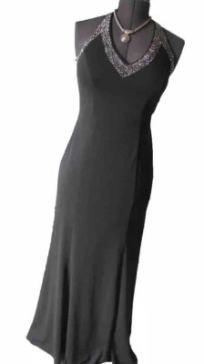 Blondie Nites Size 9 Wmoen's Maxi Black Halter Rhinstone Dress - Image 1 of 4