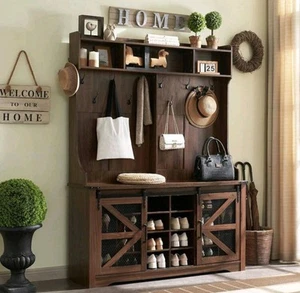 Space-Saving Entryway Organizer – Farmhouse Coat Rack Bench with Storage - Picture 1 of 6