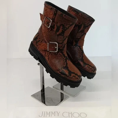 Botas de motociclista de cuero con estampado de serpiente Jimmy Choo para mujer juvenil II Cuoio - EU36.5/US6.5 Foto 1 de 4