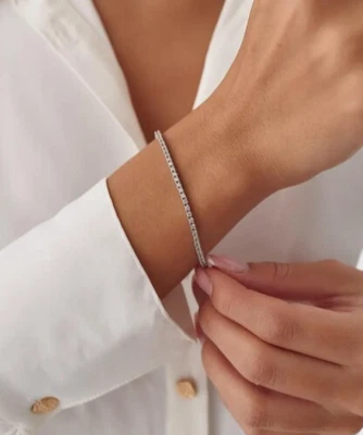 Pulsera Tenis Moissanite Sólido Oro Blanco 14K 4 Ct Corte Redondo 7" Largo Para Mujer Foto 1 de 4