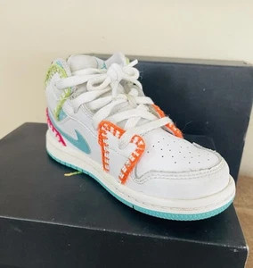 Nike Air Jordan 1 Mid SE (TD) Shoes Toddler SZ 9C White/Teal/Pink DM0968-105 - Picture 1 of 7