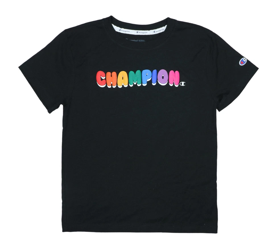 Camiseta deportiva de manga corta con estampado gráfico Champion cuello redondo para mujer XS NUEVA CON ETIQUETAS negra Foto 1 de 1