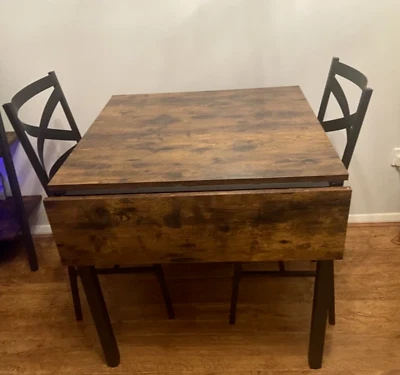 Rustic Drop Leaf Dining Table Extendable Kitchen Small Metal Folding Table Desk - Image 1 of 4