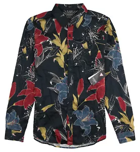 GUESS Luxe Night Lily Stretch Floral Print Long Sleeve Shirt sz M Medium Black - Picture 1 of 2