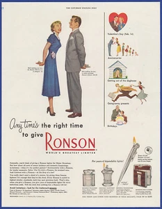 Vintage 1950 RONSON Lighters Decorative Tobacco Smoking 50's Ephemera Print Ad - Picture 1 of 1