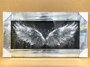 Angel Wings Picture Liquid Art Wings Wall Hung Mirror Frame 3D Glitter 85x45 cm - Picture 1 of 3