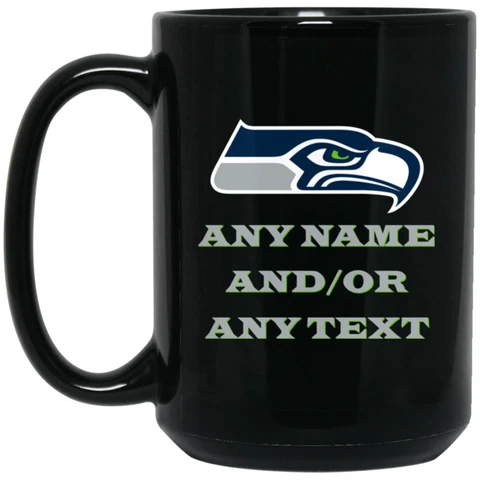 Custom Personalized Seattle Seahawks Black 15 oz Ceramic Coffee Mug Cup Cover