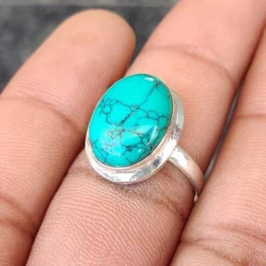 Anello turchese blu pietra baguette anello cabochon anello vintage semi prezioso blu - Foto 1 di 5