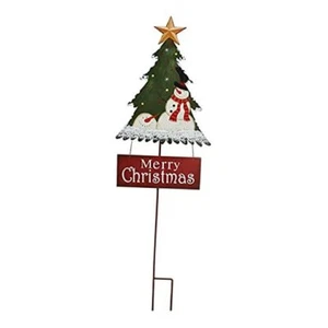 Christmas Tree Garden Stake Santa Snowman Christmas Tree Yard Stake Red Sign - Picture 1 of 7