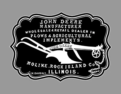 Calcomanía adhesiva John Deere vintage de 1900 histórica con emblema redibujado en blanco y negro Foto 1 de 4