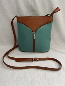 EUC Vintage Vera Pelle italienische Leder Umhängetasche/Schultertasche in braun/blaugrün - Bild 1 von 10