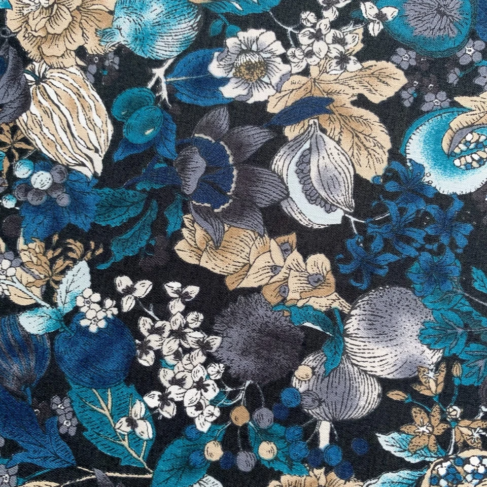 New HSoleil Fabric 8.75 yds Wonder Forest Rayon Turquoise Flowers on Blue Japan - Image 1 of 4