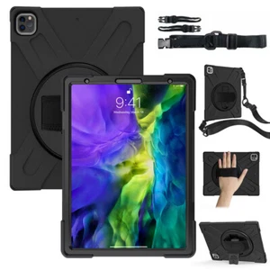 For iPad9/8th,Pro 12.9/11, Air /Mini Rotating Kickstand Hand+Shoulder Strap Case - Picture 1 of 15