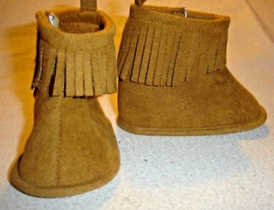 Baby Moccasins w/fringe Brown (6-12M) Faux Leather Shoe Boot Slipper - Picture 1 of 4