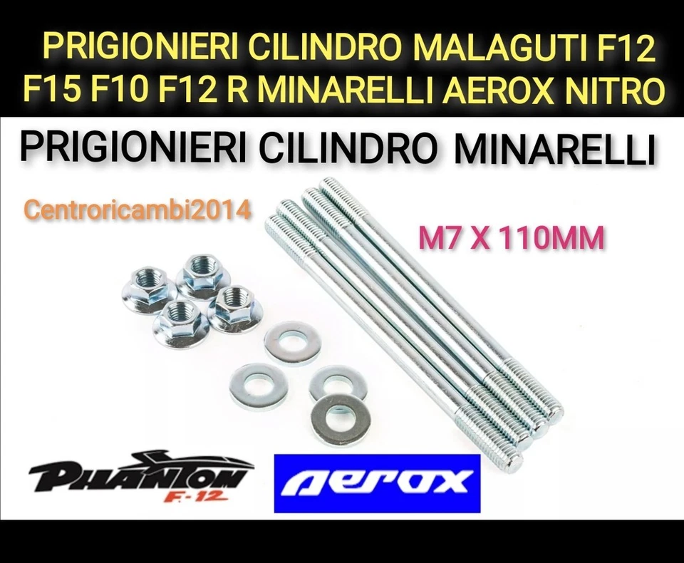 BRC MALAGUTI F12 F10 F15 F12R AEROX NITRO PRIGIONIERI CILINDRO MALAGUTI F12 F10 F15 F12 R MINARELLI AEROX NITRO SR REPLICA