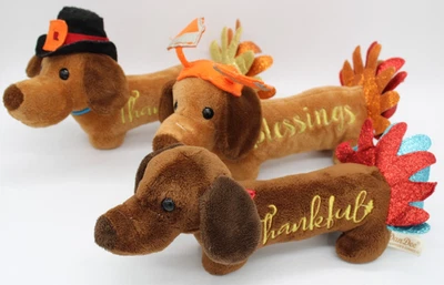Set of 3 DanDee Thanksgiving Fall Holiday Plush Weiner Dogs Plush Toys Blessings - Image 1 of 4