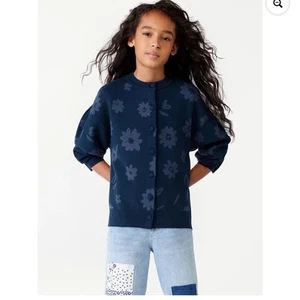 Free Assembly Navy Blue Floral Girls Sweater Cardigan, Size 7/8 - Picture 1 of 5
