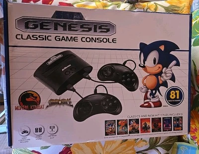 SEGA Genesis Classic Black Game Console with 81 Preloaded Games and Sonic Mortal - Image 1 of 3