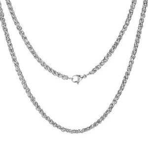 Collar de cadena de cuerda trenzada de acero inoxidable tono plata 50 cm (19 5/8") - Imagen 1 de 2