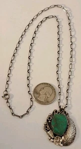 Sterling Silver Turquoise NATIVE AMERICAN Handmade 21" Necklace Pendant PLATERO - Picture 1 of 12