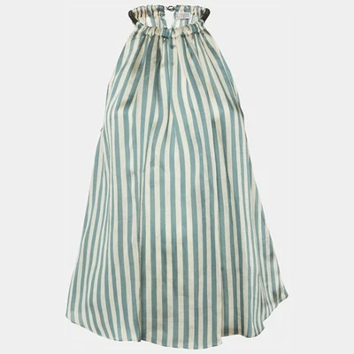 Brunello Cucinelli Blue Striped Organza Monili Halter Neck Top XS - Image 1 of 4
