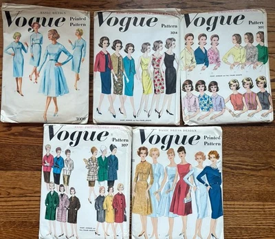 Lote de (5) patrones de costura vintage VOGUE mediados de siglo años 60 DE GRAN TAMAÑO Foto 1 de 4
